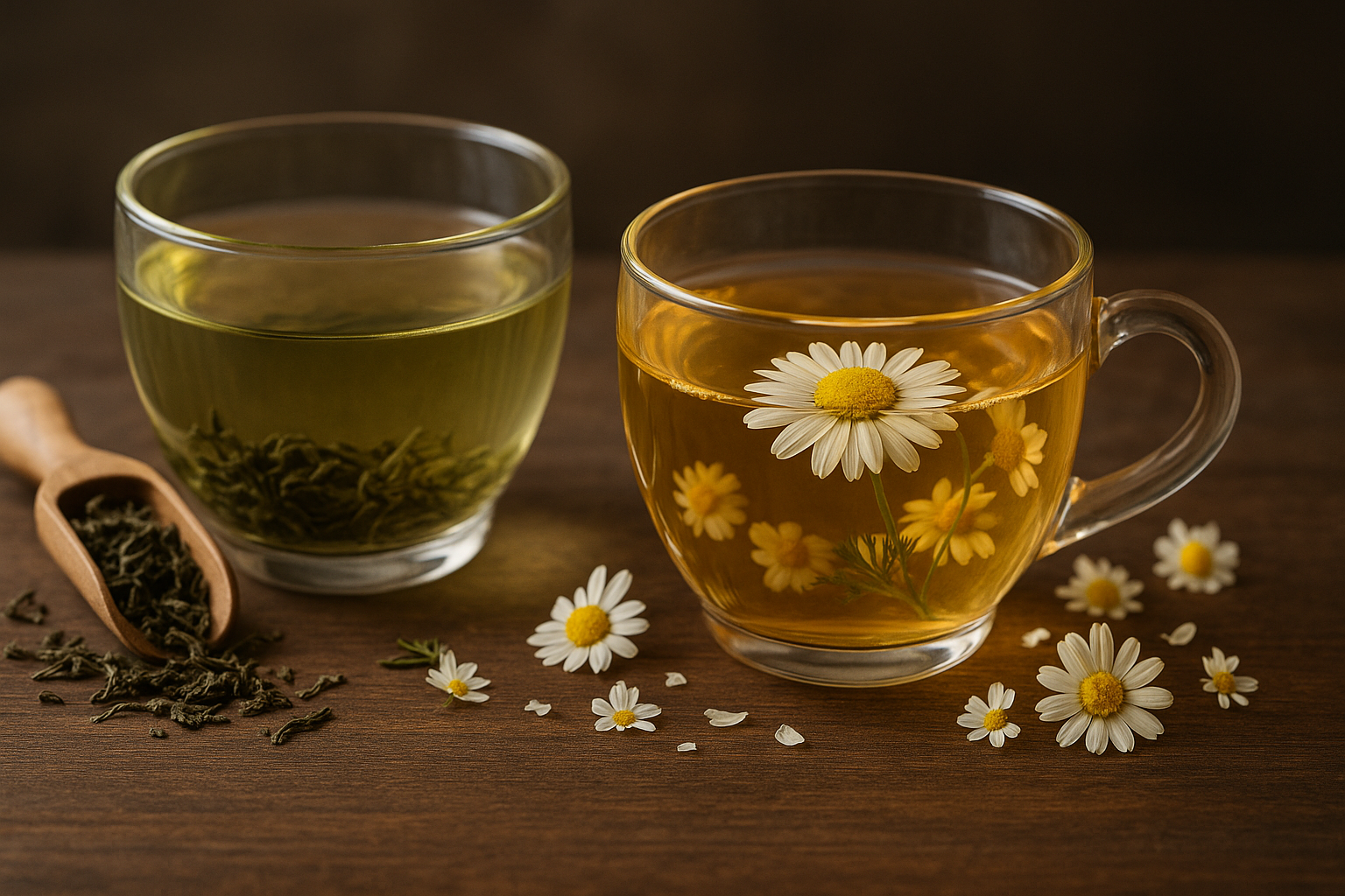 Illustration af er kamillete grøn te