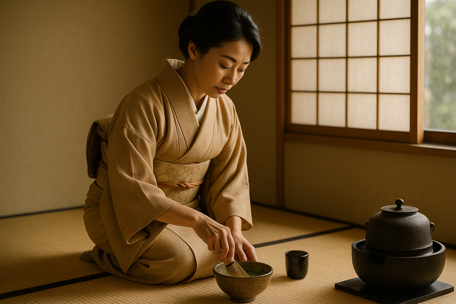 Illustration af japansk te ceremoni